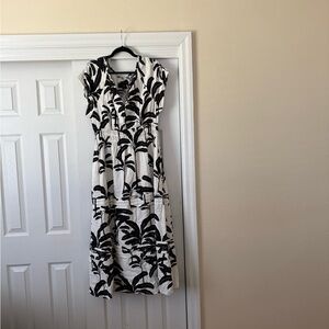 Tahari Black and White Tropical Midi Dress